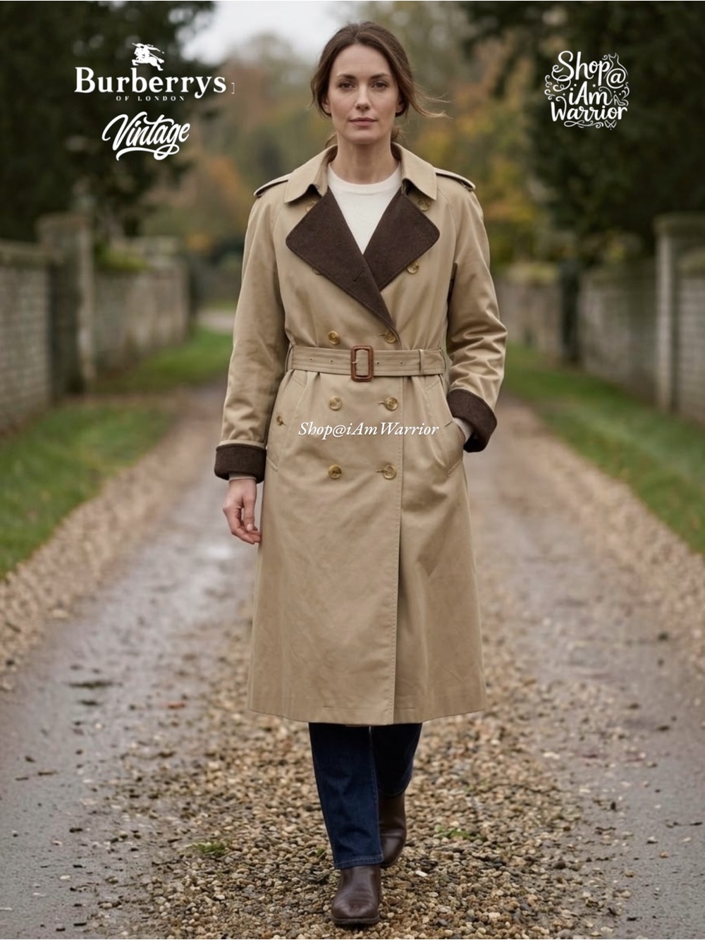 Vintage Burberrys Made in England Wool Collar Long Trench Coat